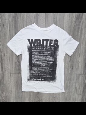 21MEN Forever 21 Writer Graphic T Shirt Men’s Medium White Distressed Text